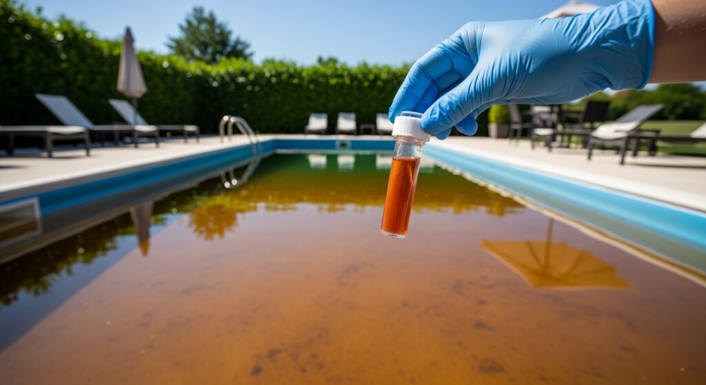 Poolwasser braun, Brunnenwasser im Pool, Eisenoxid Poolwasser, Mangan im Wasser